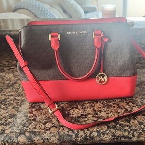 Michael Kors Red and Brown Crossbody Bag